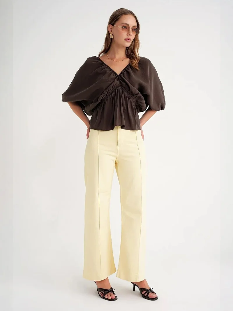 ميكسراي Mixray V-Neck Blouse with Ruffle Detail